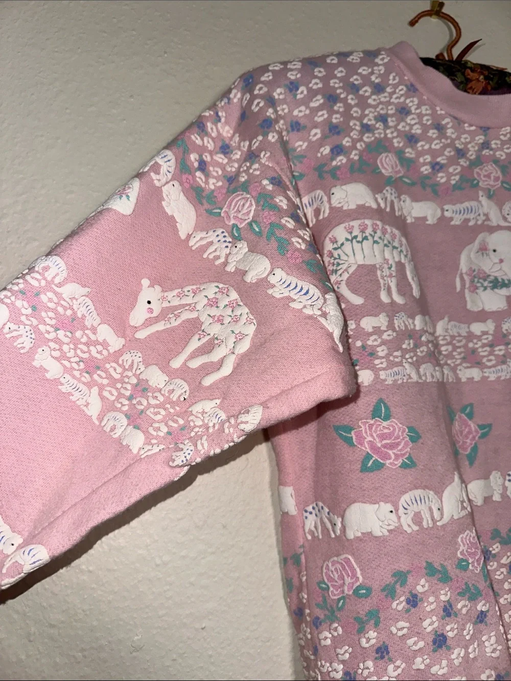 Girls Pink Elephant & Floral Knit Sweater